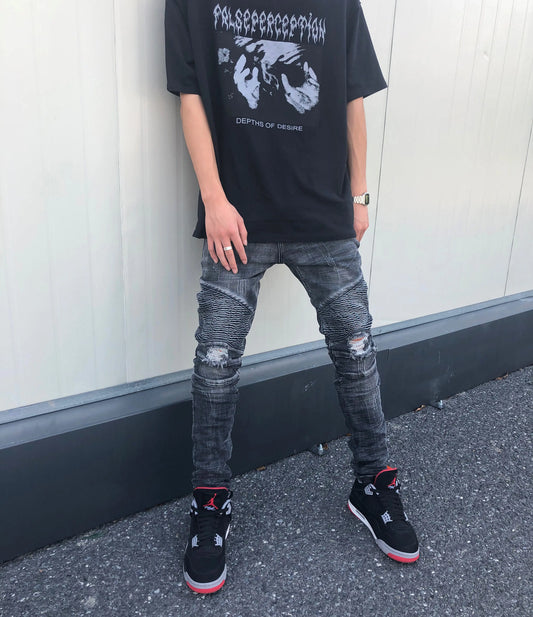 ZS Slim Fit Distressed Motorcycle Jeans