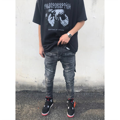 ZS Slim Fit Distressed Motorcycle Jeans