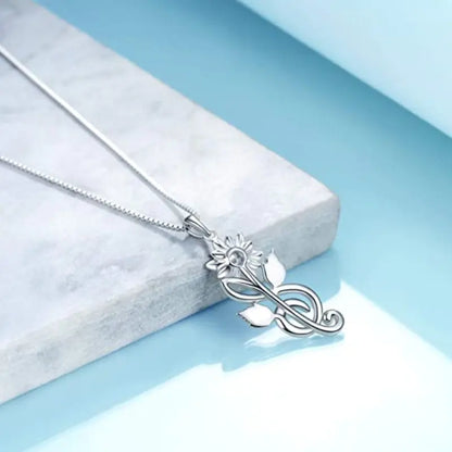 Trendy Cross-Border Music Note Sunflower Pendant Necklace