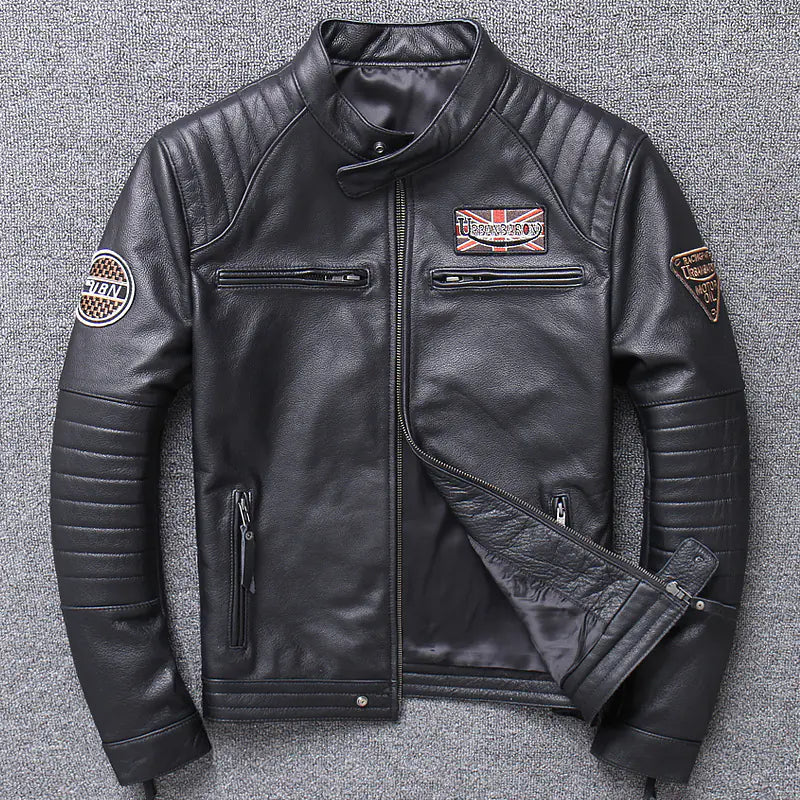 Men's Genuine Leather Motorcycle Jacket - Slim Fit Design