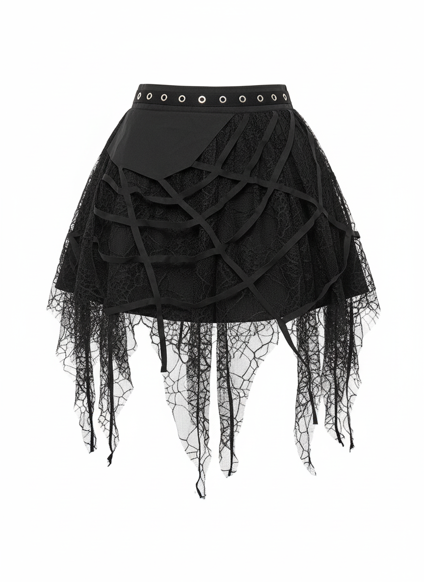 Women's Black Heavy-Duty Lace Stitching Skirt