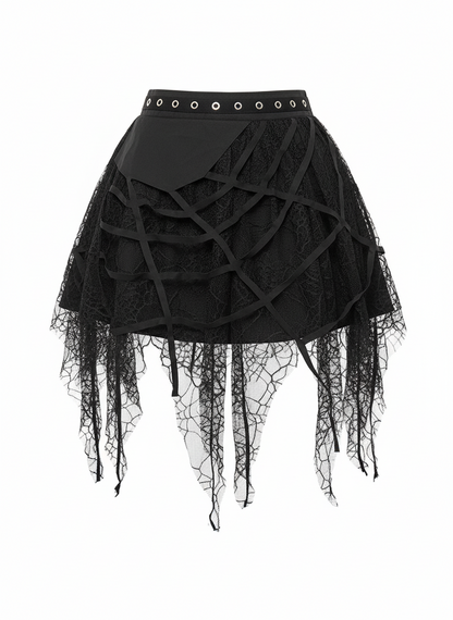 Women's Black Heavy-Duty Lace Stitching Skirt