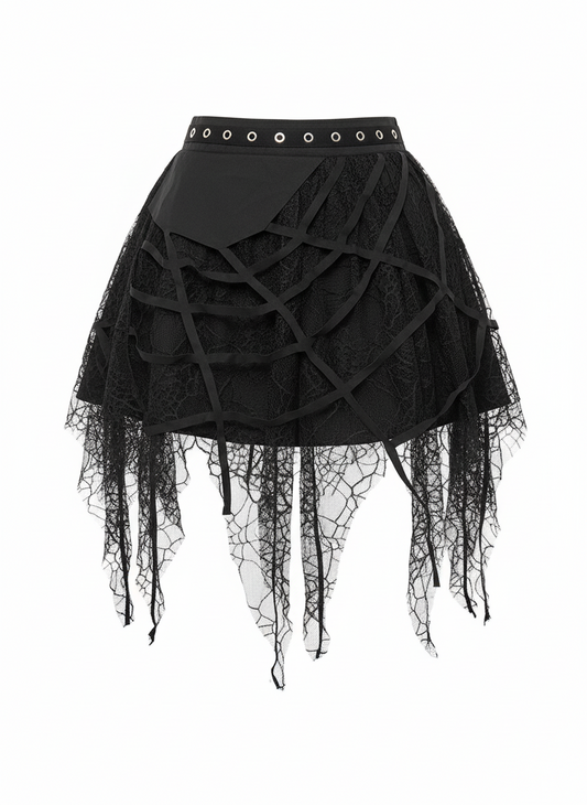 Women's Black Heavy-Duty Lace Stitching Skirt