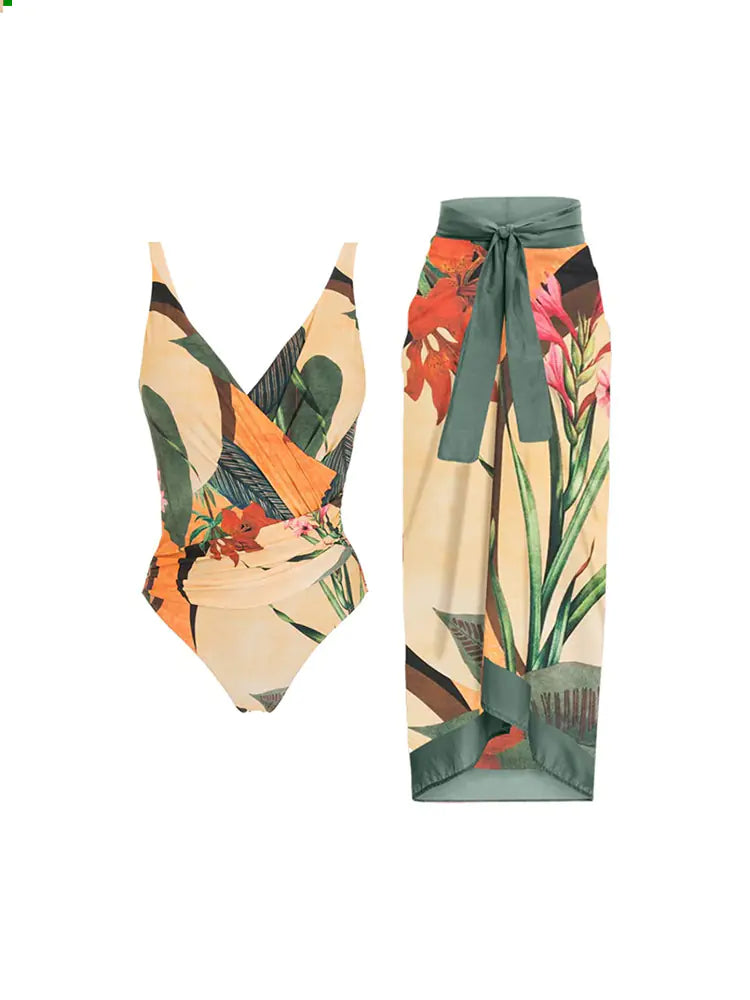 Retro One-Piece Slimming Swimwear