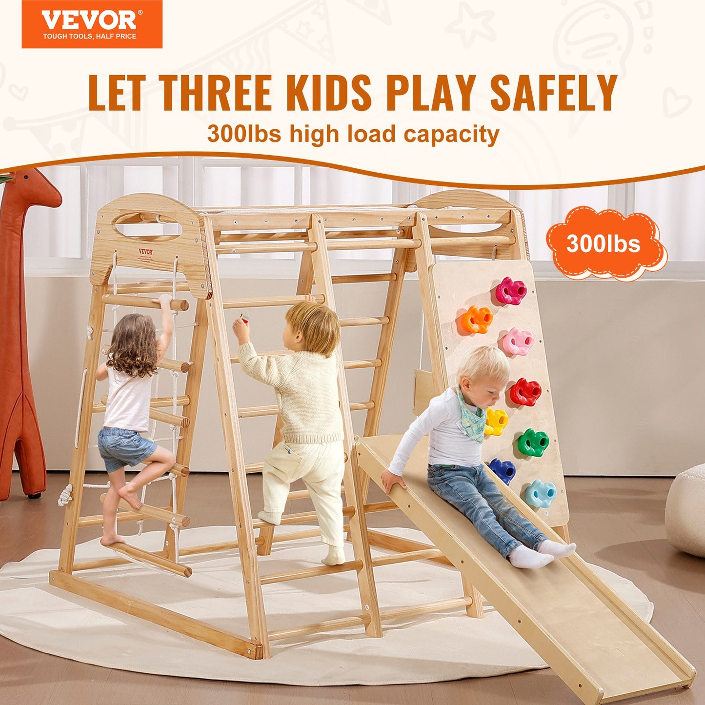 Indoor Jungle Gym, 7-in-1 Toddler Indoor Playground (47.2 X 58 X 56in)