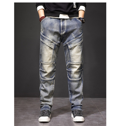 Men's Distressed Yellow Multi Pocket Work Jeans