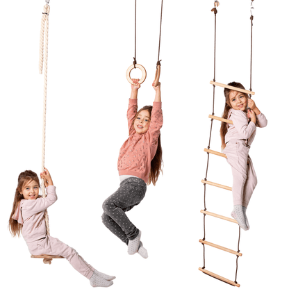 3in1 Swings Set: Rope Ladder + Gymnastic Rings + Disc Rope Swing