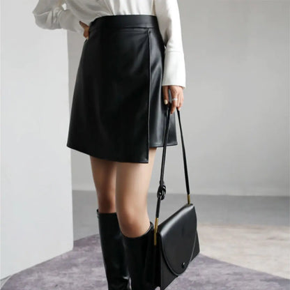Classic High-Waist Faux Leather A-Line Skirt