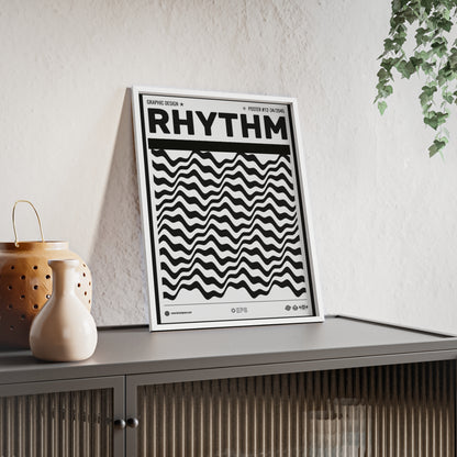 Rhythm Wave Art Poster with Wooden Frame — Black & White Modern Wall Print
