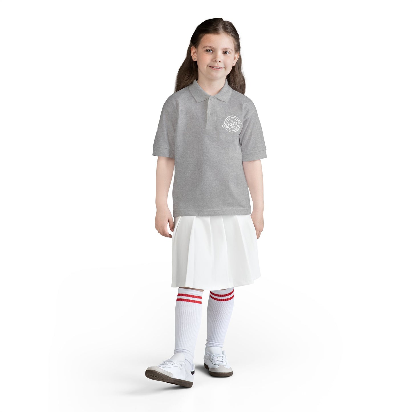 Youth Polo Shirt with 'Original' Vintage Stamp Logo — Kids School Uniform / Casual