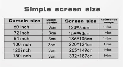 Foldable Movie Projector Screen 16 To 9  HD Home Theater (60" 72" 84" 100" 120" 150")
