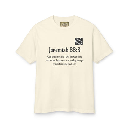 Jeremiah 33:3 Scripture Tee — 'Call unto me...' Faith Graphic T-Shirt