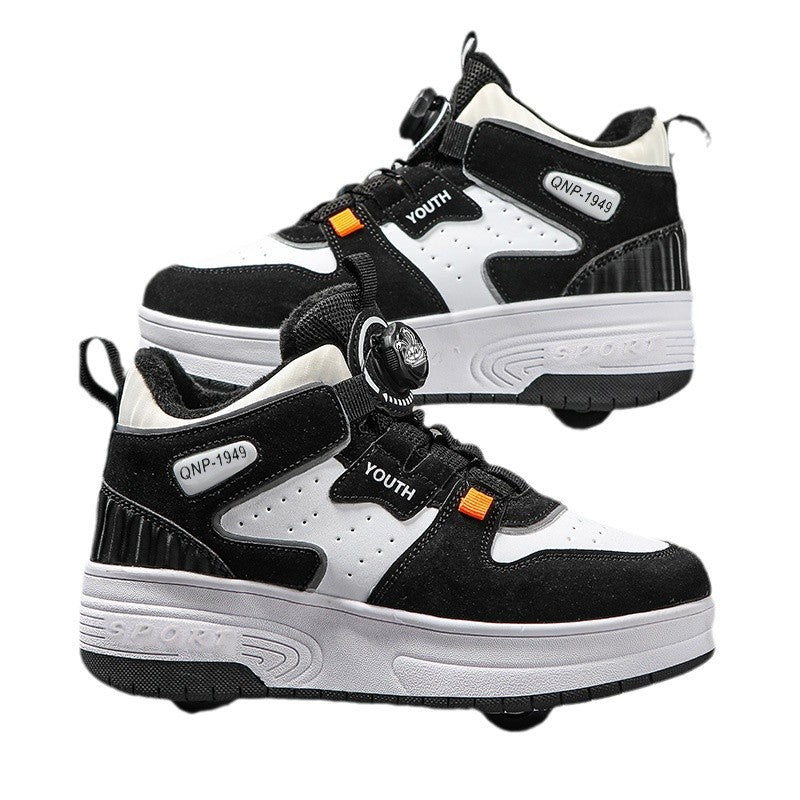 Mesh-Panel Dual-wheel Walking Shoes For Kids