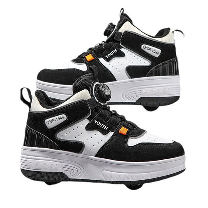 Mesh-Panel Dual-wheel Walking Shoes For Kids