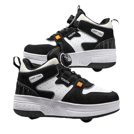 Mesh-Panel Dual-wheel Walking Shoes For Kids