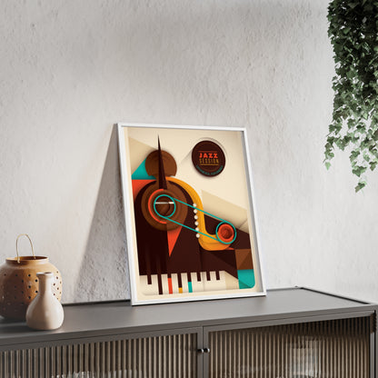 Jazz Session Poster with Wooden Frame – Retro Abstract Music Wall Art
