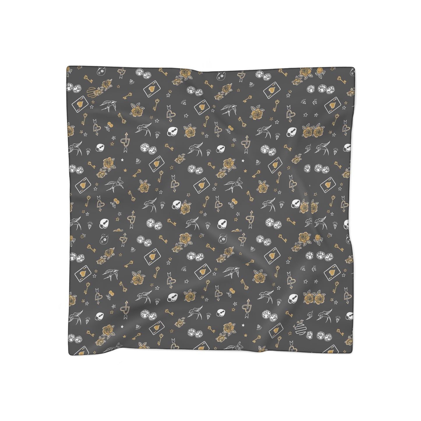 Game Of Love Silky Dark Scarf – Gothic Rose & Crystal Pattern