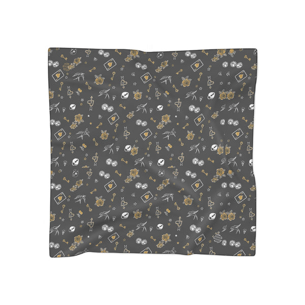 Game Of Love Silky Dark Scarf – Gothic Rose & Crystal Pattern
