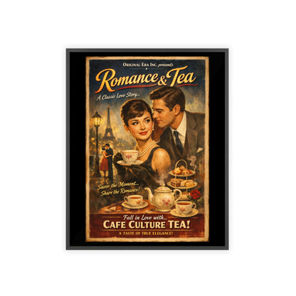 Romance & Tea Vintage Cafe Poster — Framed Wall Art