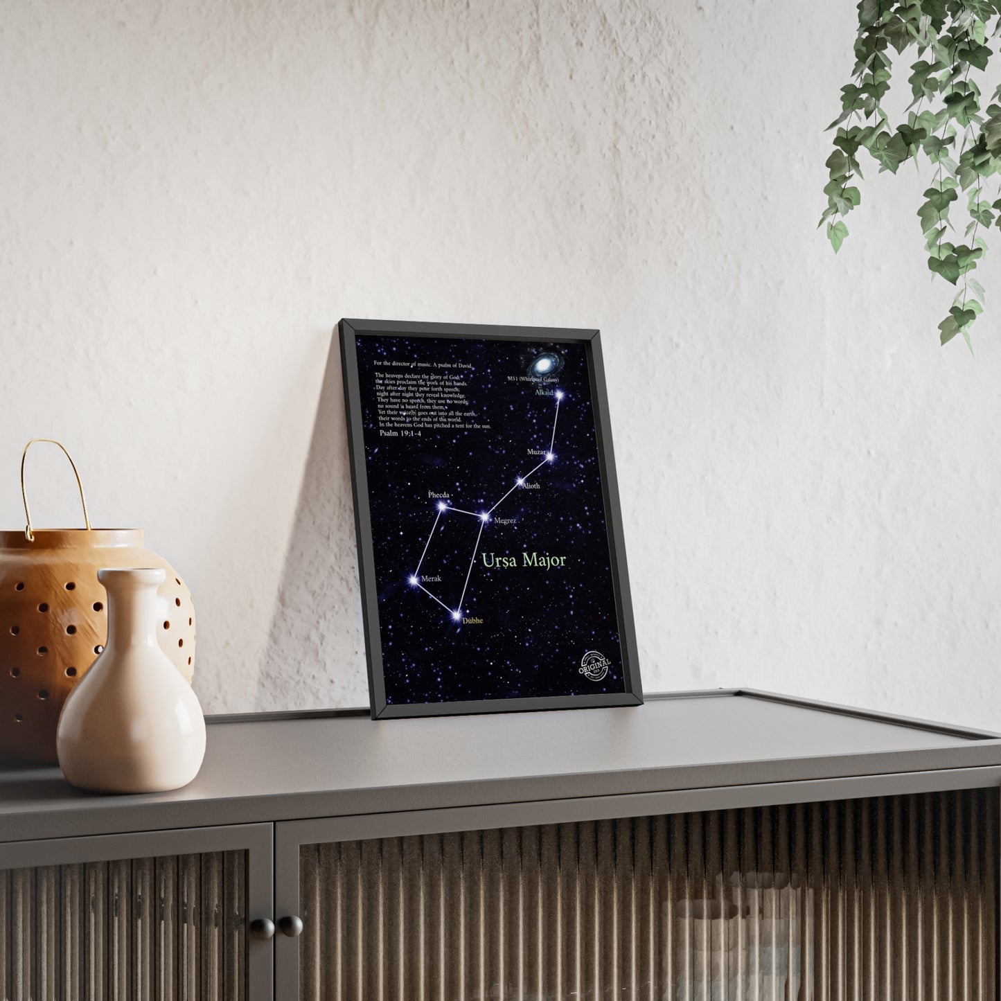 Ursa Major Constellation Star Map Poster with Wooden Frame — Astrology Wall Art