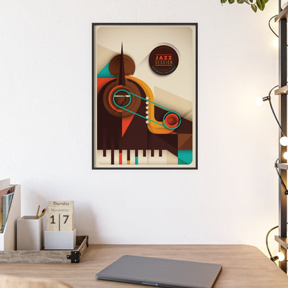 Jazz Session Poster with Wooden Frame – Retro Abstract Music Wall Art