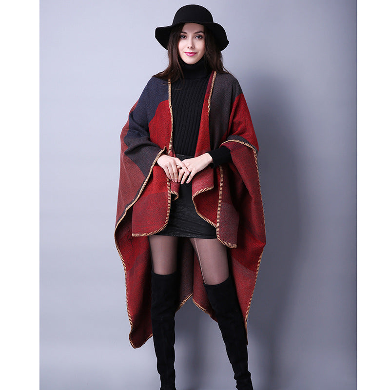 Plaid Scarf Shawl for Women - Thick Ethnic Cape