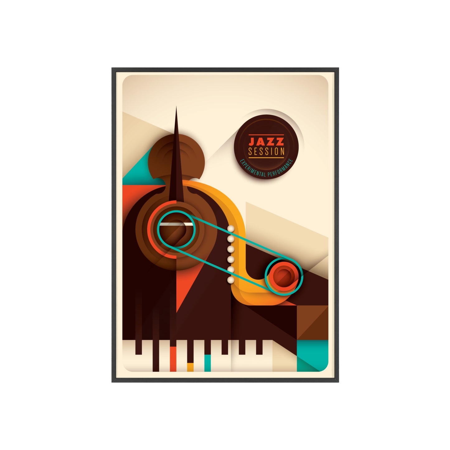 Jazz Session Poster with Wooden Frame – Retro Abstract Music Wall Art