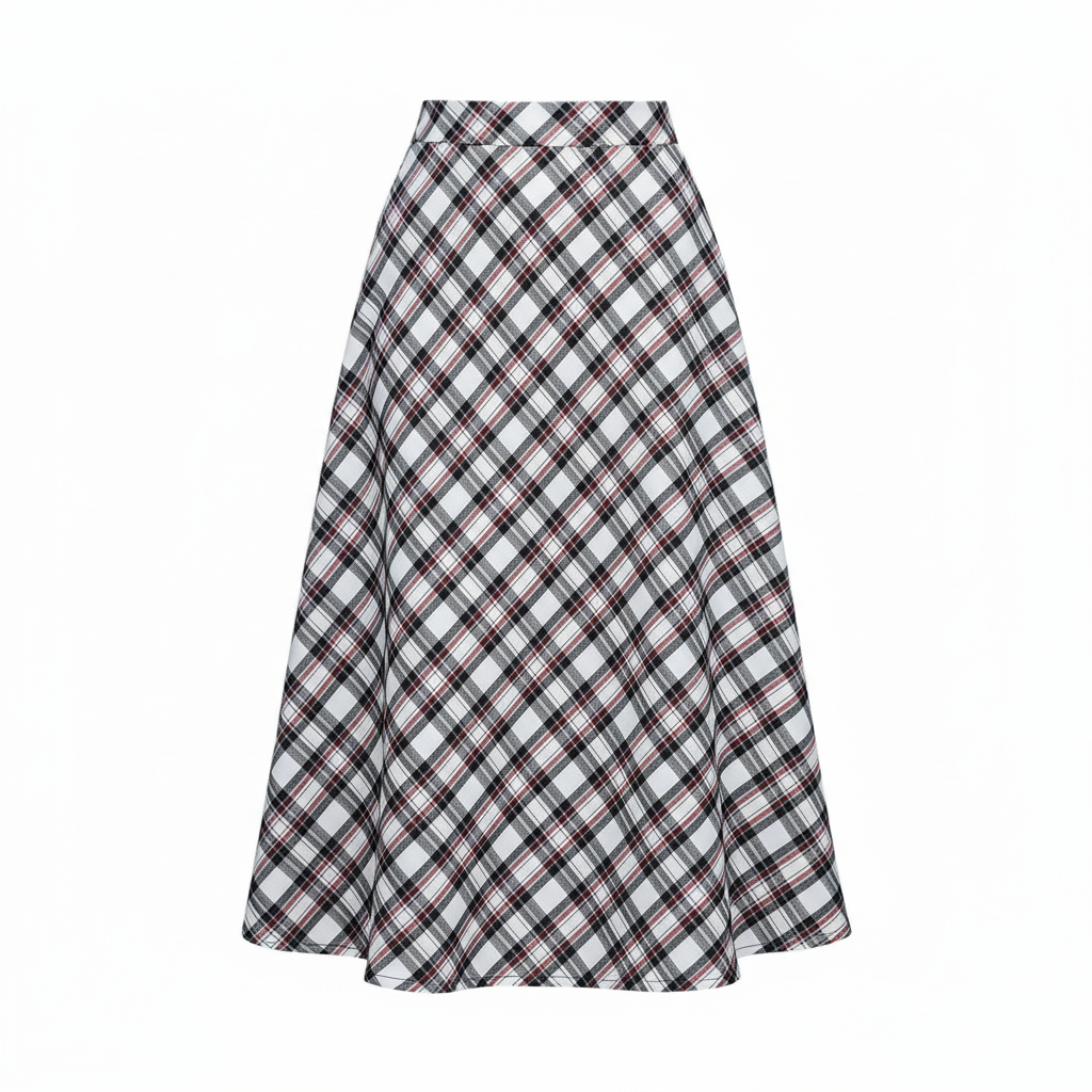 Women's High Waist Casual Loose Plaid Midi Skirt