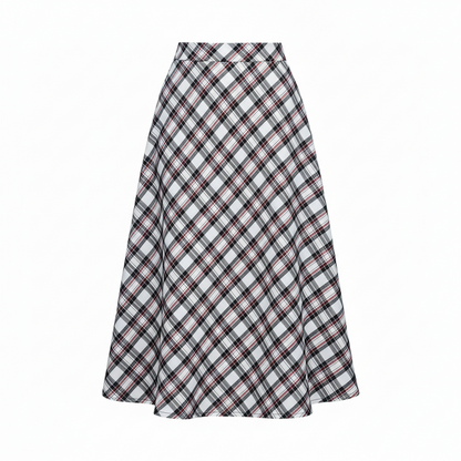 Women's High Waist Casual Loose Plaid Midi Skirt