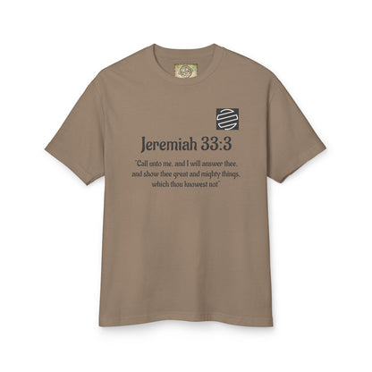 Jeremiah 33:3 Scripture Tee — 'Call unto me...' Faith Graphic T-Shirt