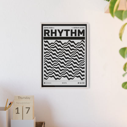Rhythm Wave Art Poster with Wooden Frame — Black & White Modern Wall Print