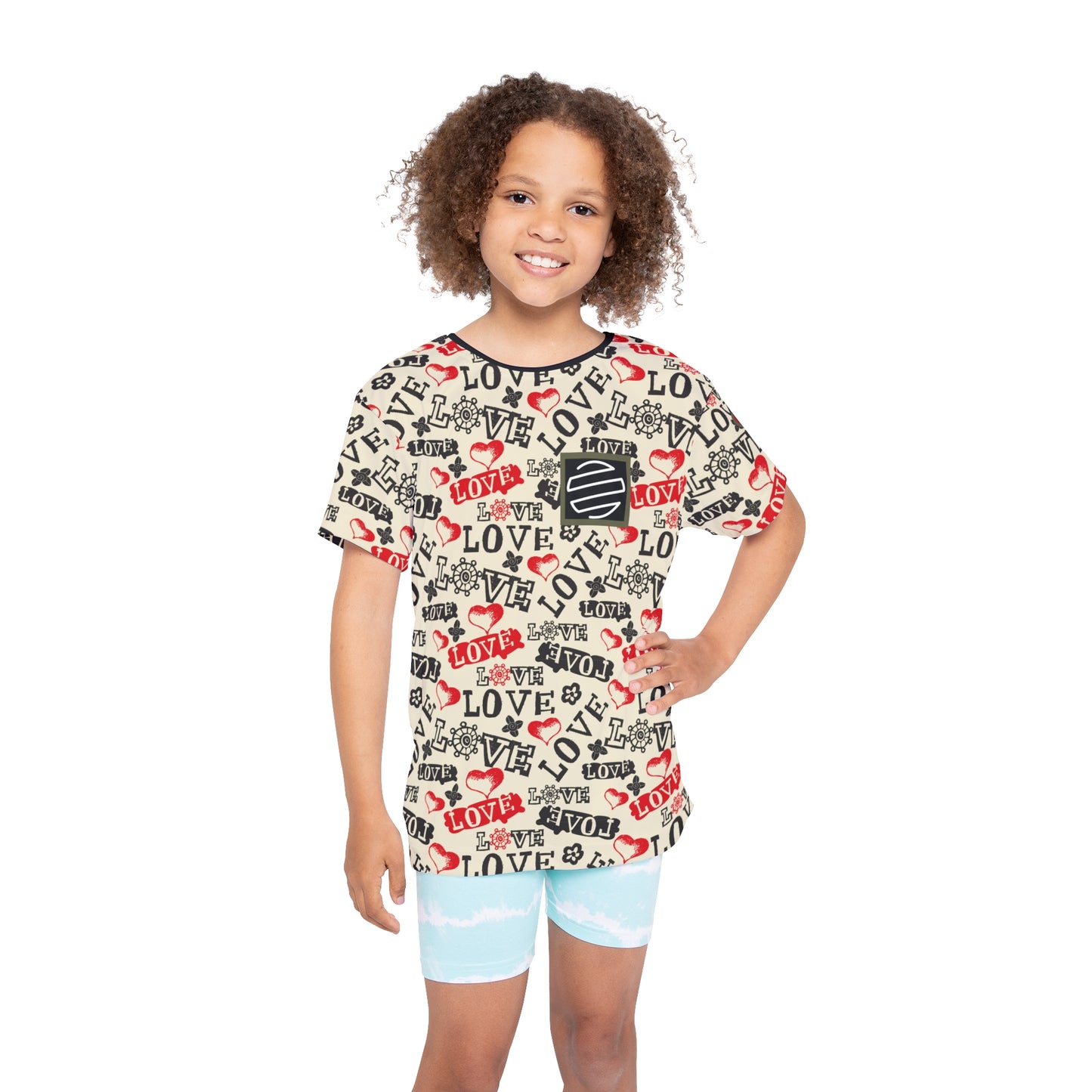 Kids Jersey — Allover "Love" Pattern Sports Tee