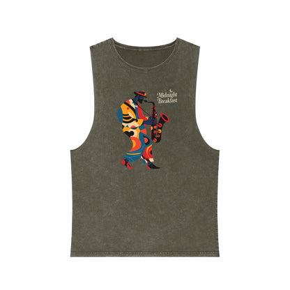 Midnight Breakfast Saxophone Silhouette Tank Top — Jazz Night Music Tee