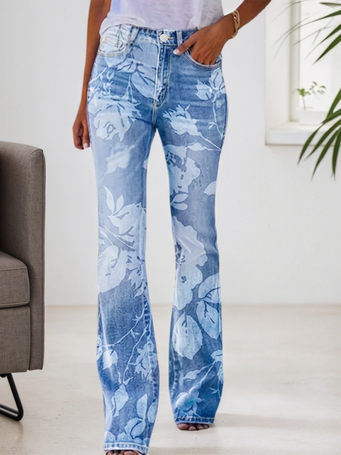 Women's Floral Denim Pants