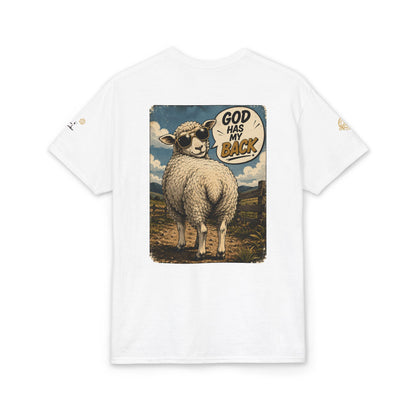 Sheep In the Wild Graphic T-Shirt — "God Has My Back" Faith Tee