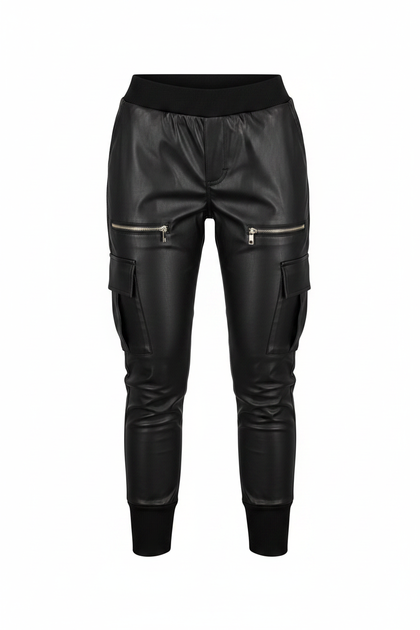 Euro-American Black PU Tie Trousers