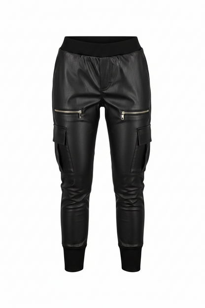 Euro-American Black PU Tie Trousers