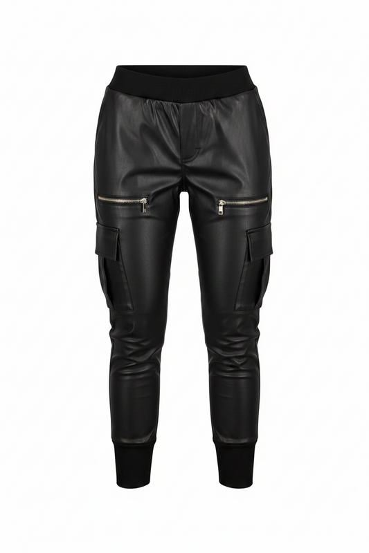Euro-American Black PU Tie Trousers