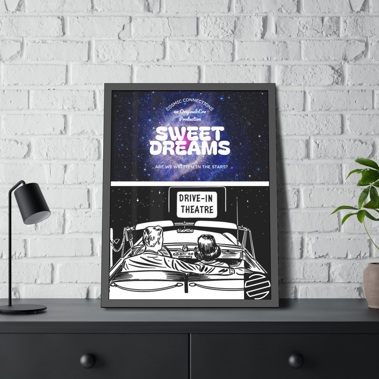 Sweet Dreams Drive-In Framed Poster — Retro Night Sky Print