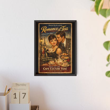 Romance & Tea Vintage Cafe Poster — Framed Wall Art