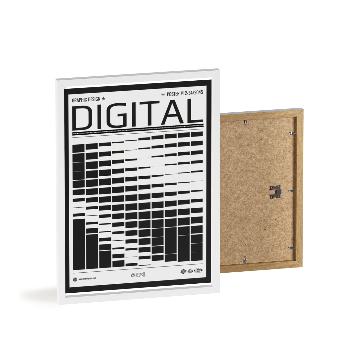 Digital Grid Poster with Wooden Frame — Modern Black & White Wall Art
