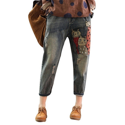 Vintage Cartoon Denim Harem Pants