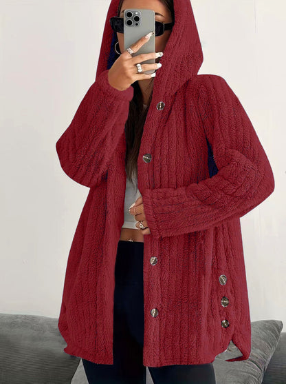 Women's Regular Sleeve Hooded Loose Plush Coat
