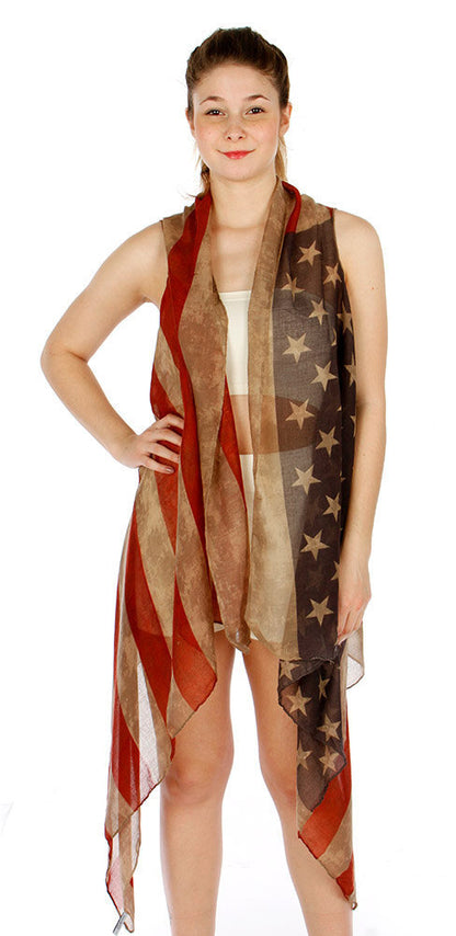 US Flag Print Bali Scarf - Sun Protection Shawl