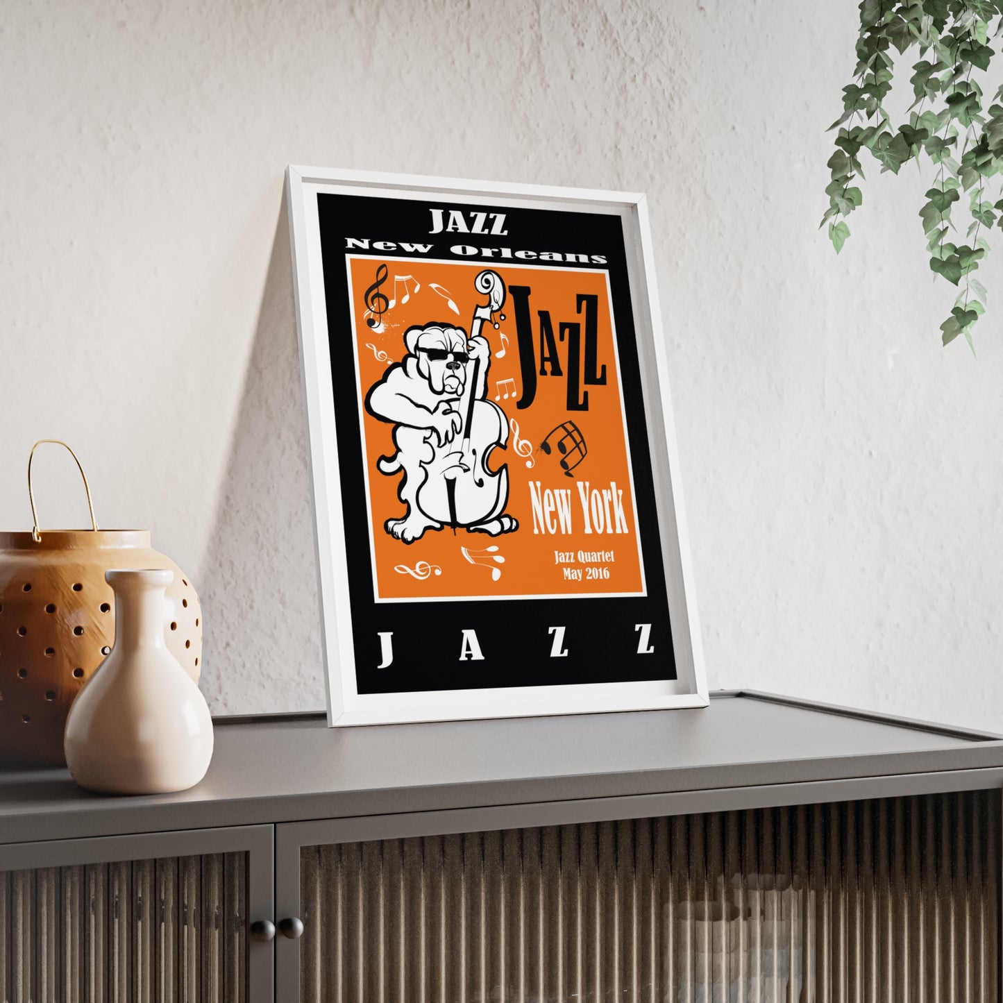 Jazz Poster with Wooden Frame — New Orleans/New York Music Print