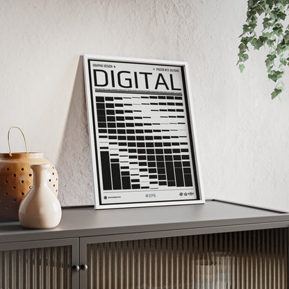 Digital Grid Poster with Wooden Frame — Modern Black & White Wall Art
