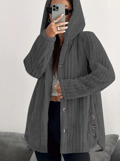 Women's Regular Sleeve Hooded Loose Plush Coat