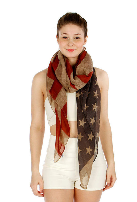 US Flag Print Bali Scarf - Sun Protection Shawl