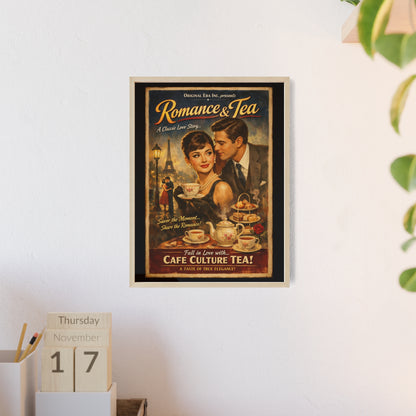 Romance & Tea Vintage Cafe Poster — Framed Wall Art