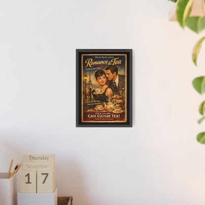 Romance & Tea Vintage Cafe Poster — Framed Wall Art